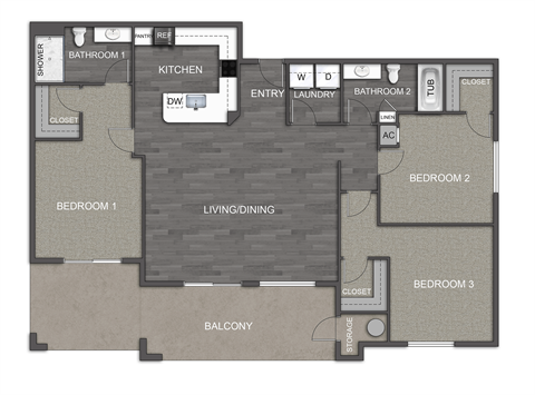 Floor plan for 3 beds, 2 baths, 1678 sqft